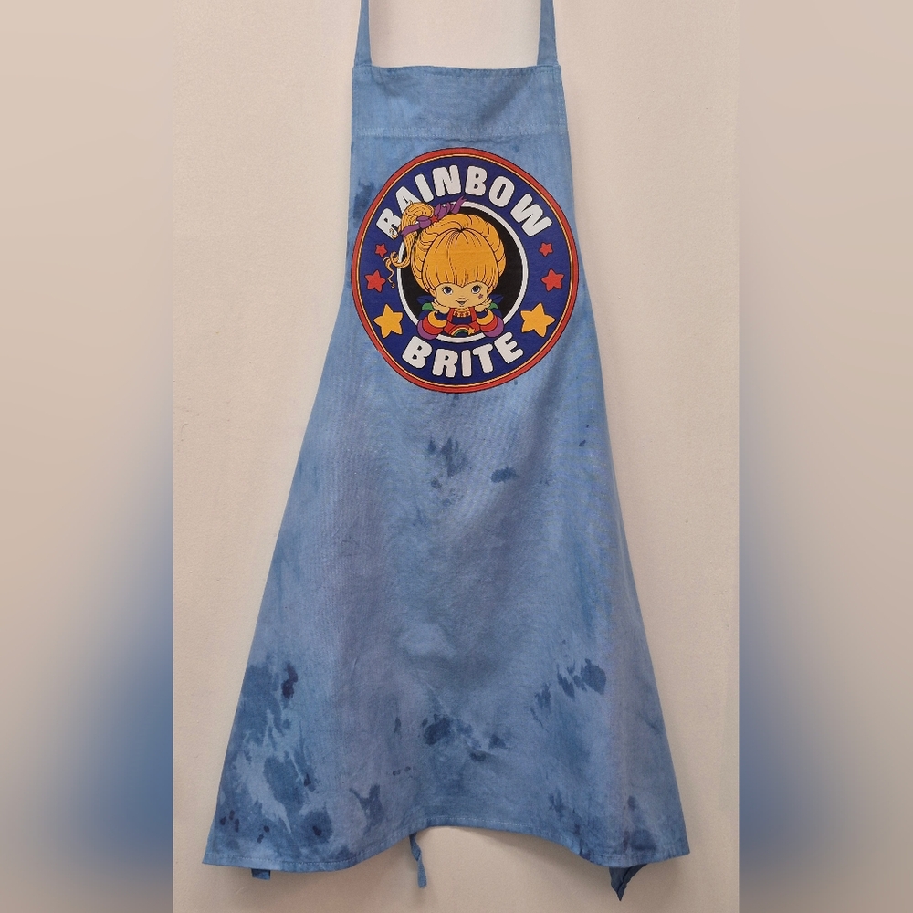🪻3/$25 Blue Tie-Dye Kitchen Apron Rainbow Brite Design Hand-dyed Custom